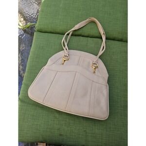 Lou Taylor Purse Italy Leather HORSE BIT Swivel Mirror Miami Vintage Cream Ivory